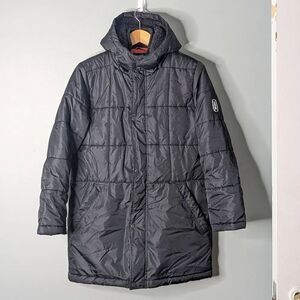 BASS Outdoor Unisex Black Quilted Long Length Heavyweight Coat Size L 14 16
